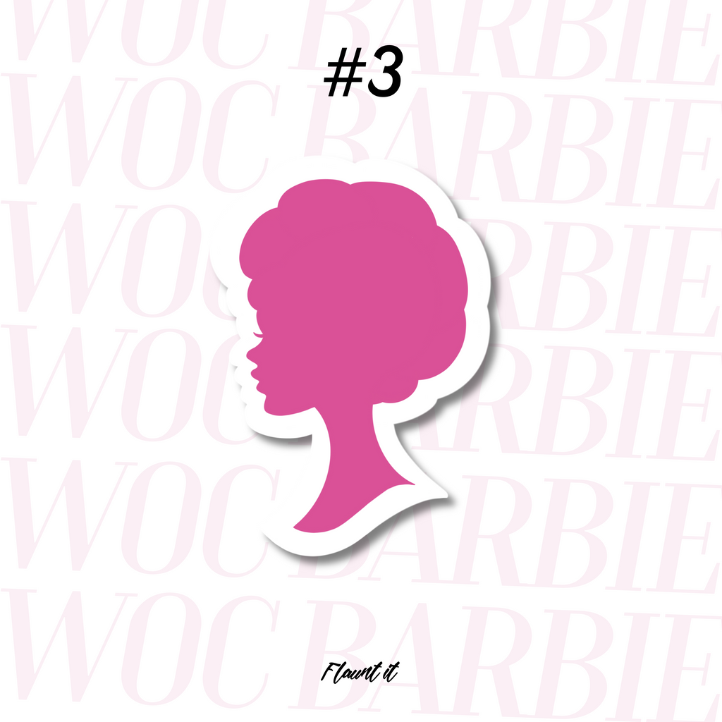 Pink silhouette of a woman with textured hair in a puffy, afro. 