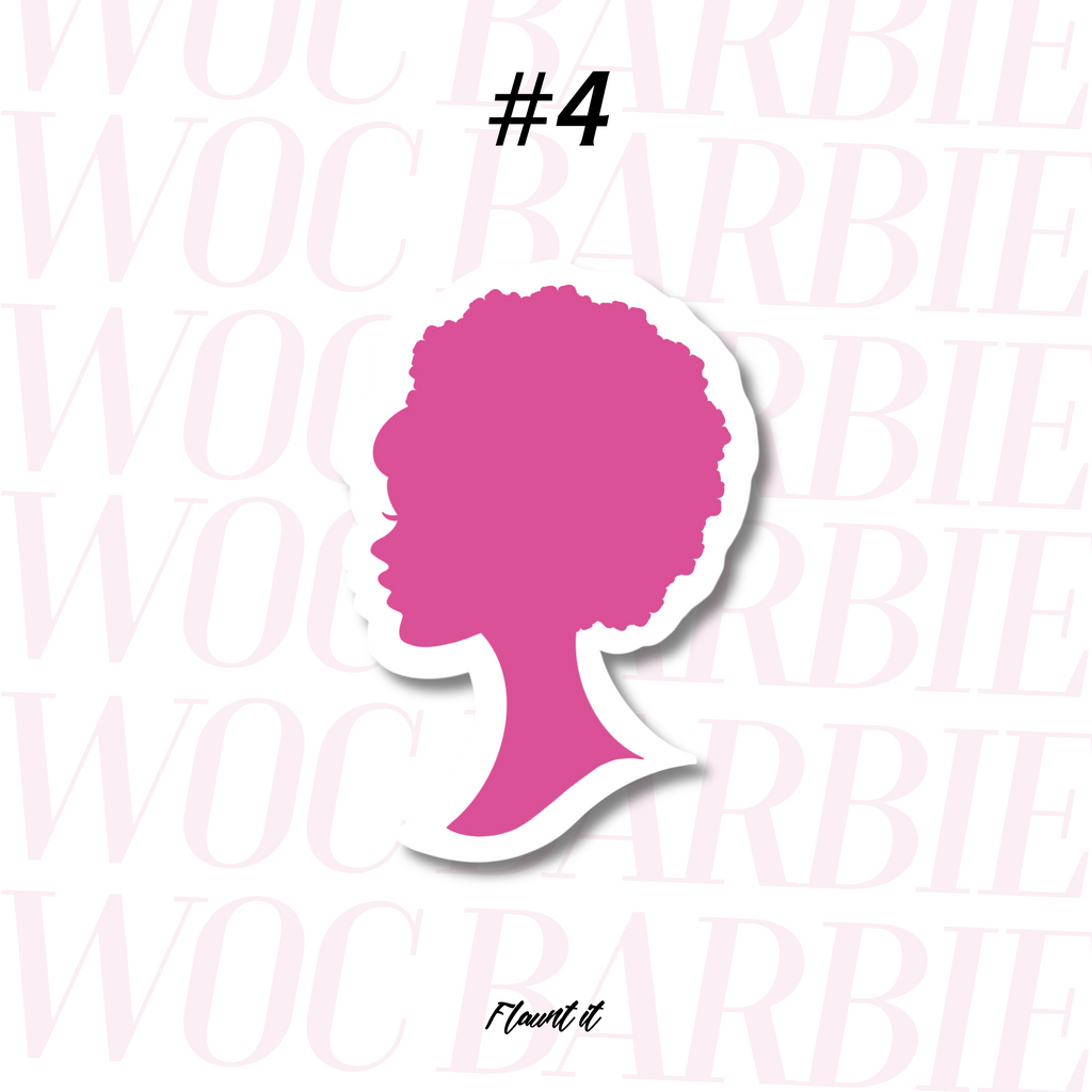 Pink silhouette of a woman with textured hair in an afro.