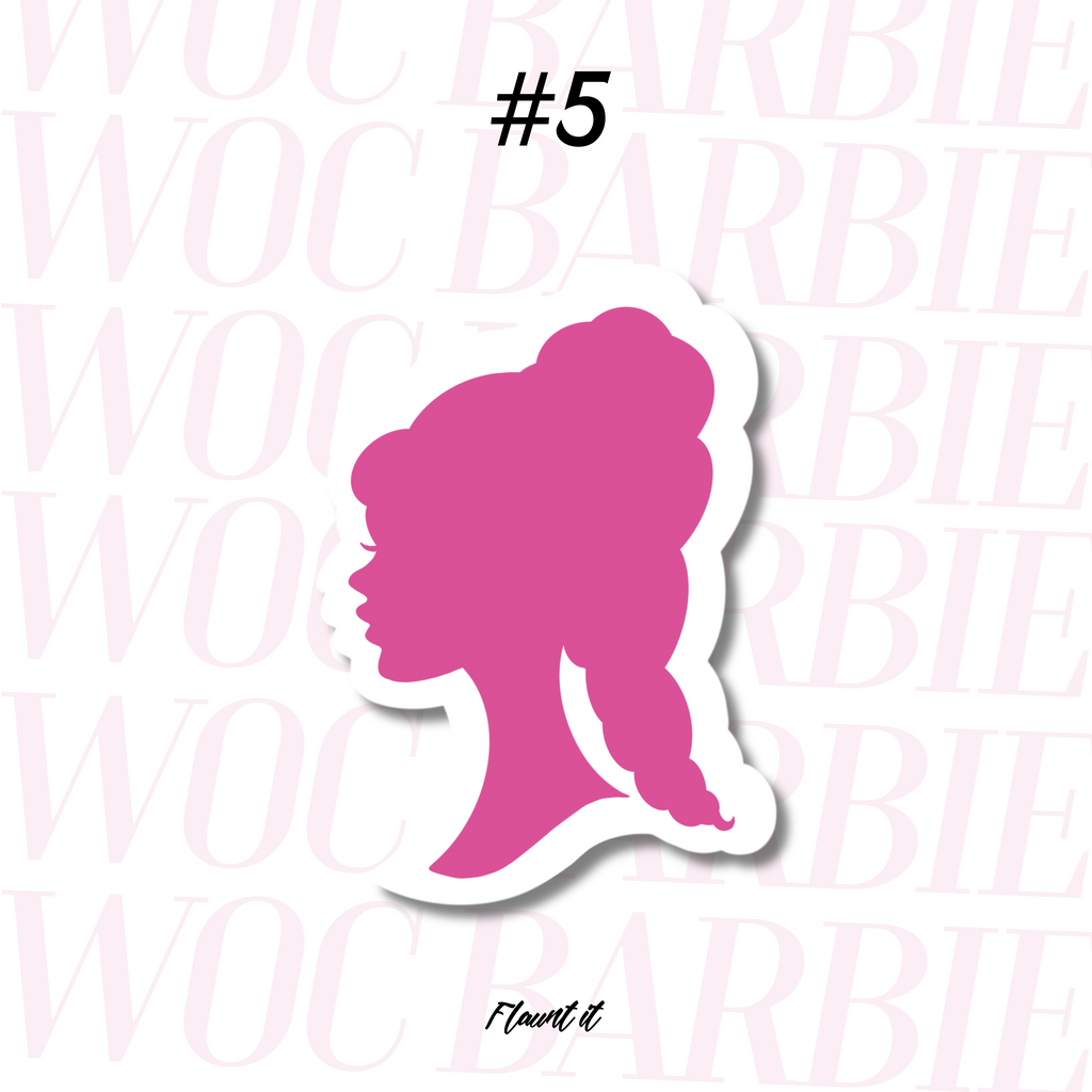 Pink silhouette of a woman with textured hair in a long, puffy braid.