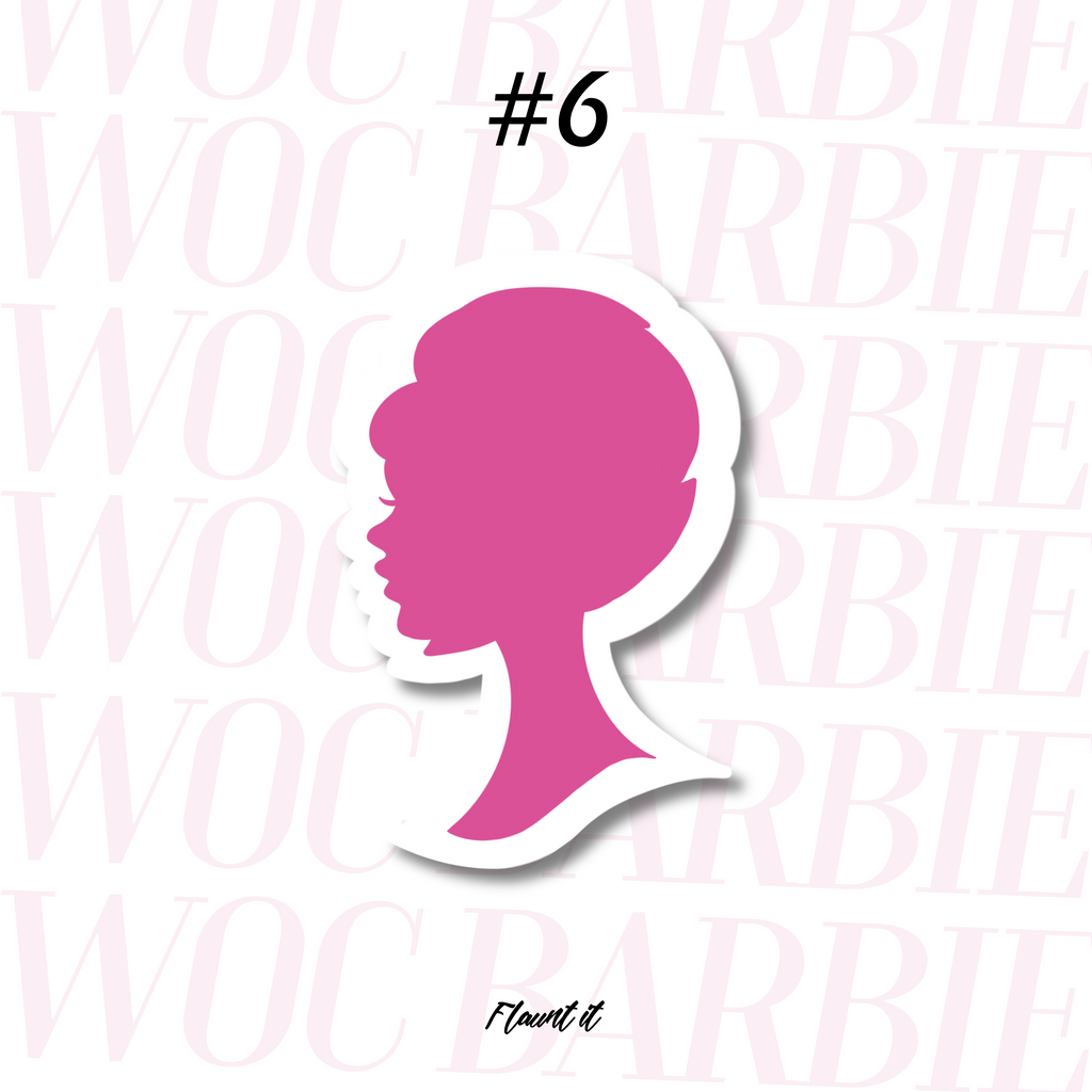 Pink Silhouette of woman with pixie cut.