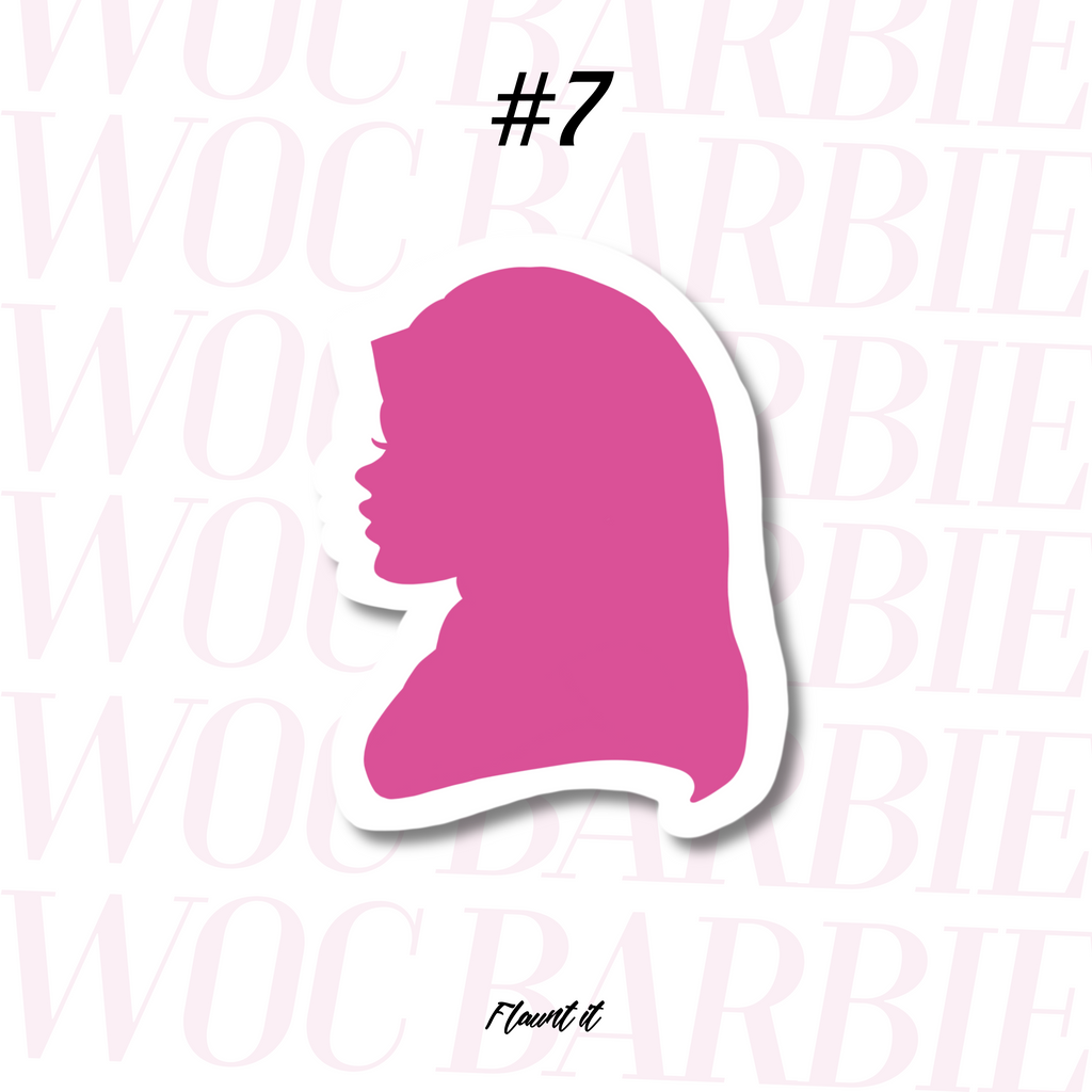Pink silhouette of a woman wearing a hijab.