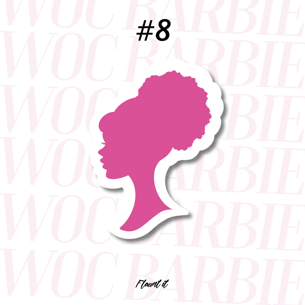 Pink silhouette of a woman with an afro puff.