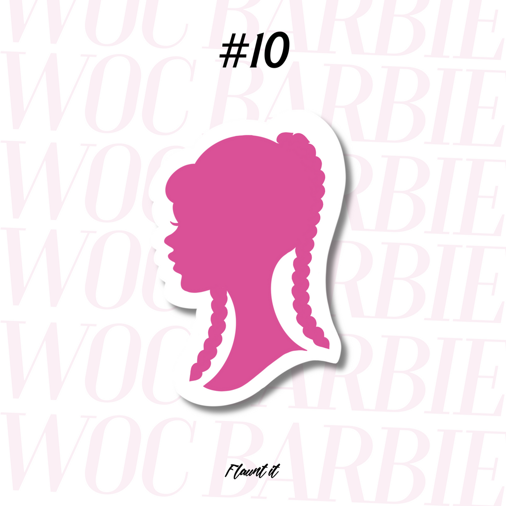 Pink silhouette of a woman with textured hair in two braids.